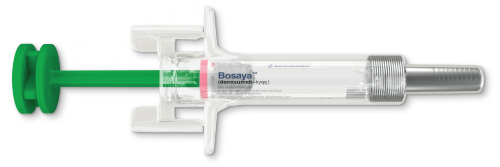 Bosaya (denosumab-kyqq) prefilled syringe for subcutaneous injection with safety features